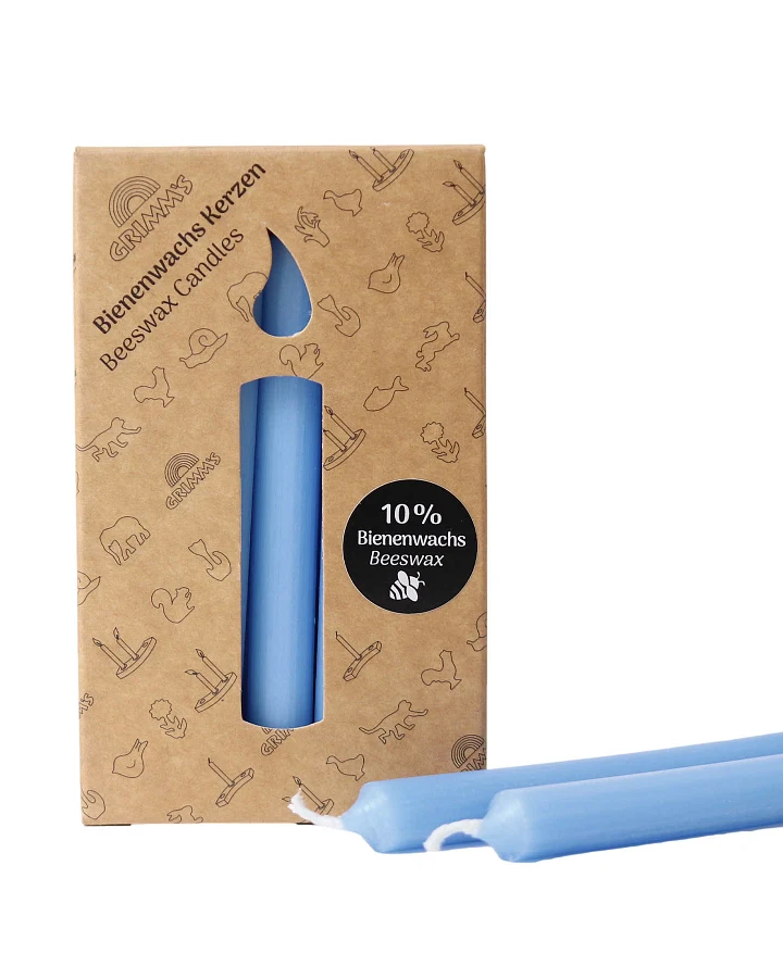 Grimms - Hellblaue Bienenwachs-Kerzen (10%) 12 Stk.