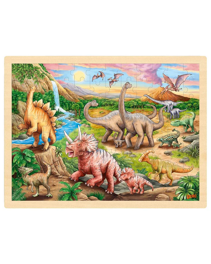 goki - Rahmenpuzzle Holz "Saurierwanderung" 96 Teile