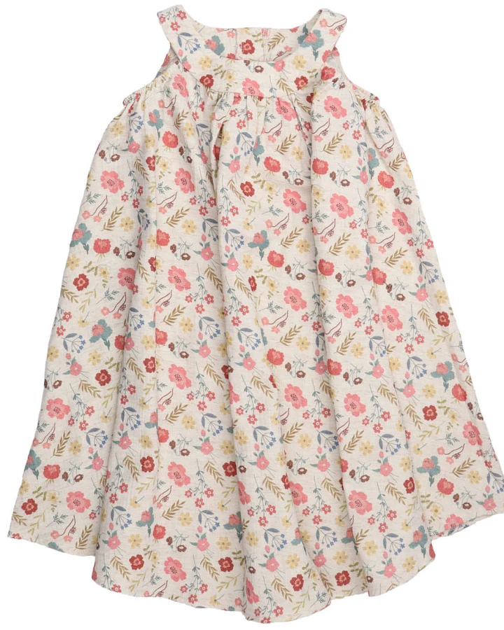 Walkiddy - Musselin-Kleid ärmellos "Blumen" natur