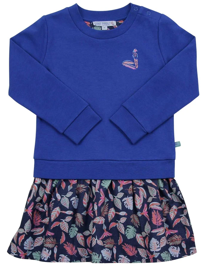 Enfant Terrible - Sweat-Kleid mit Flanell "Blätter" cobalt