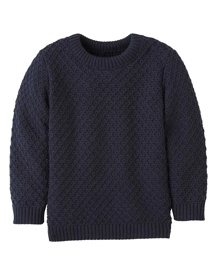 Disana - Strick-Pullover "Aran" Merinowolle Dunkelblau