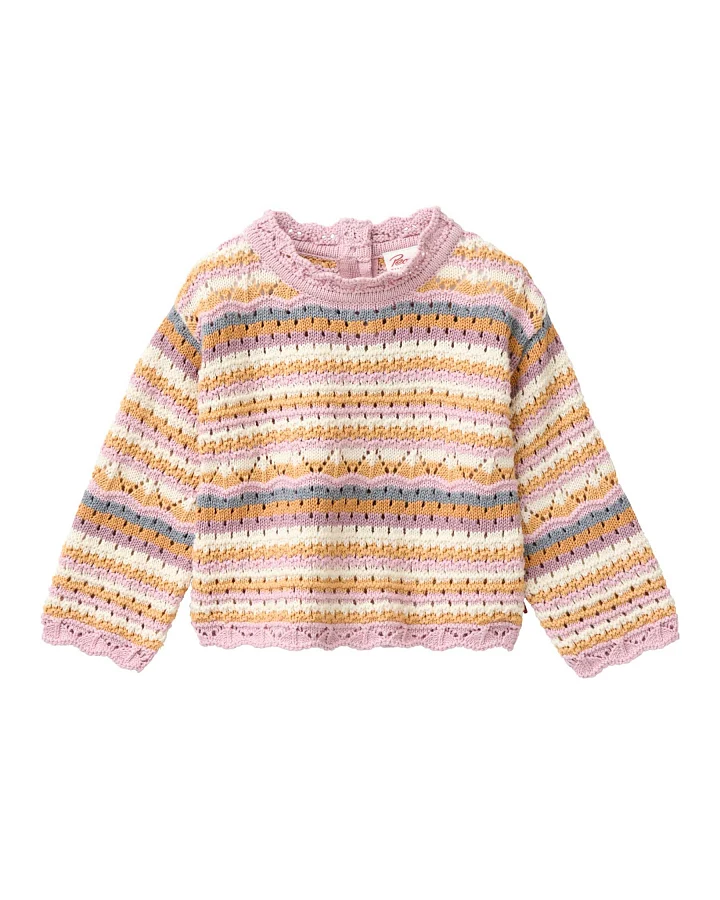 People Wear Organic - Pointelle-Strickpullover bunt geringelt