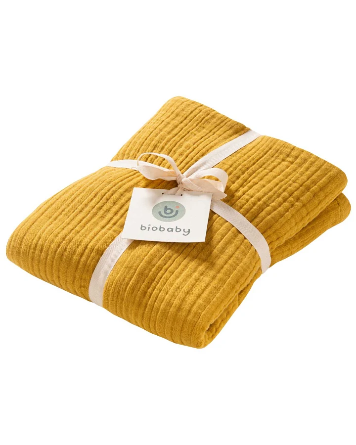 biobaby - Babydecke Musselin 105 x 105 cm senfgelb