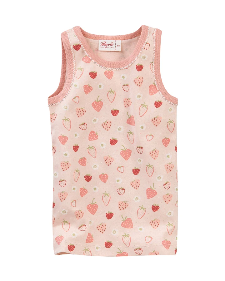 People Wear Organic - Mädchen-Unterhemd "Erdbeeren" hellrosa