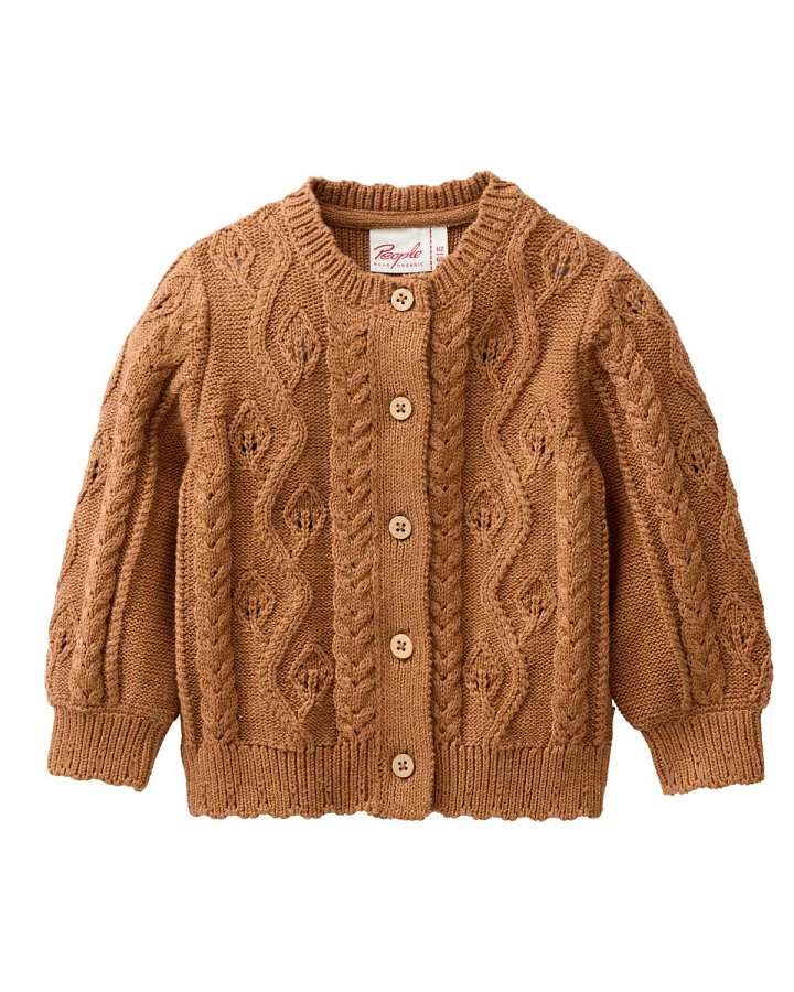 People Wear Organic - Strick-Jacke "Zopfmuster" rehbraun melange