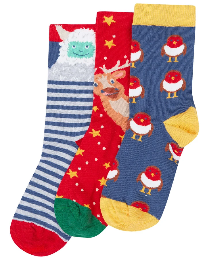 Frugi - Socken 3er-Pack "Winter" rot-blau 23-26