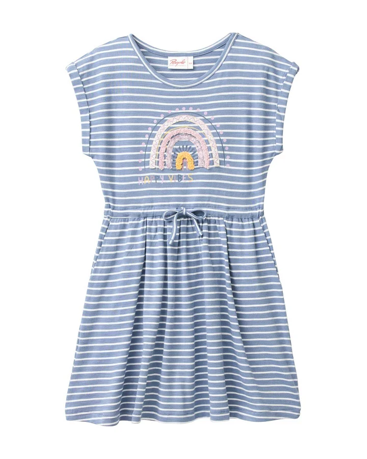 People Wear Organic - Kurzarm-Kleid "Regenbogen" blaugrau geringelt