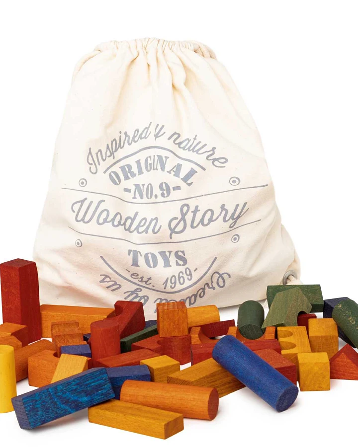 Wooden Story - Bauklötze Regenbogen, 100 Teile im Sack