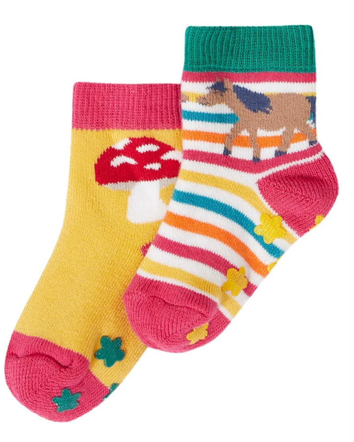 Frugi - Stoppersocken 2er-Pack "Wildpferde" pink 23-26