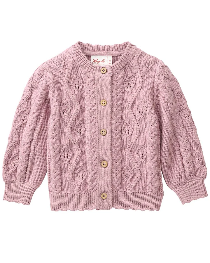 People Wear Organic - Strick-Jacke "Zopfmuster" rosenholz melange