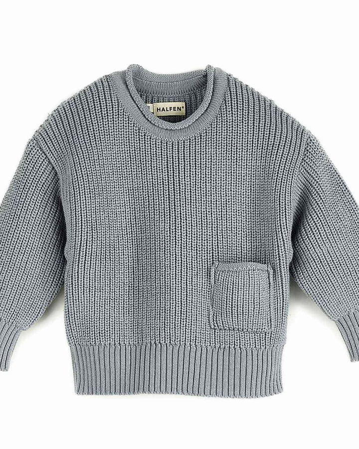 Halfen Strickerei - Grobstrick-Pullover rauchblau