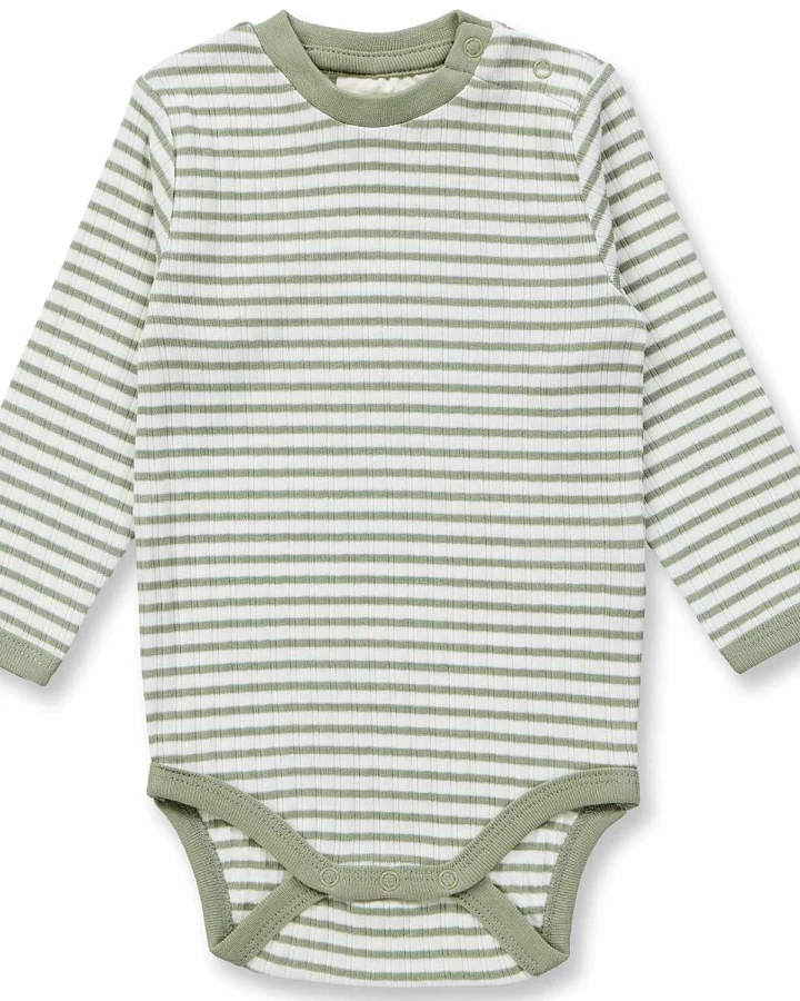 Sense Organics - Ripp-Langarmbody geringelt sage