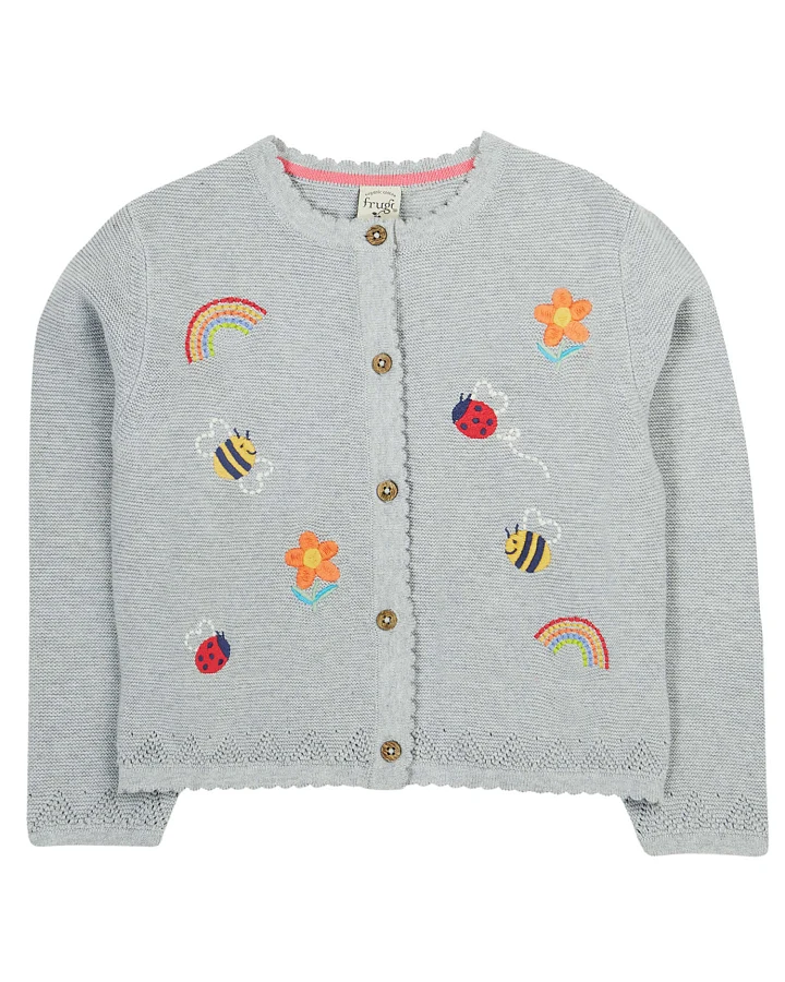 Frugi - Strickjacke mit Stickerei grau
