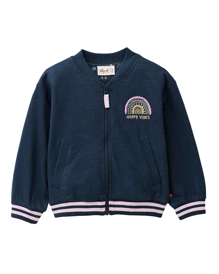 People Wear Organic - Sweatjacke "Happy Vibes" dunkelblau-rosa