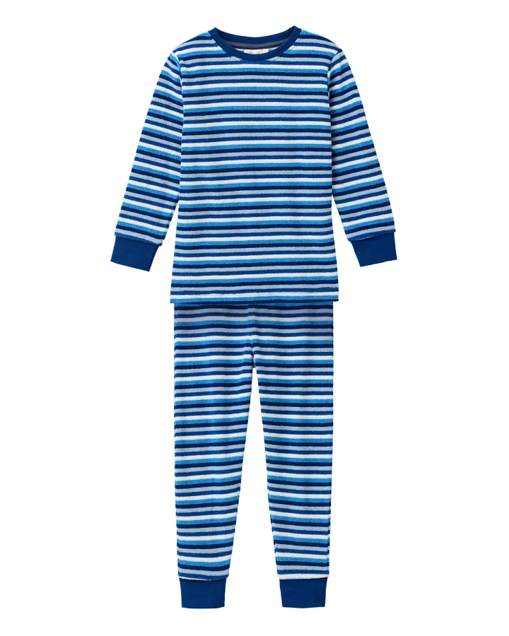 People Wear Organic - Frottee-Schlafanzug blau geringelt
