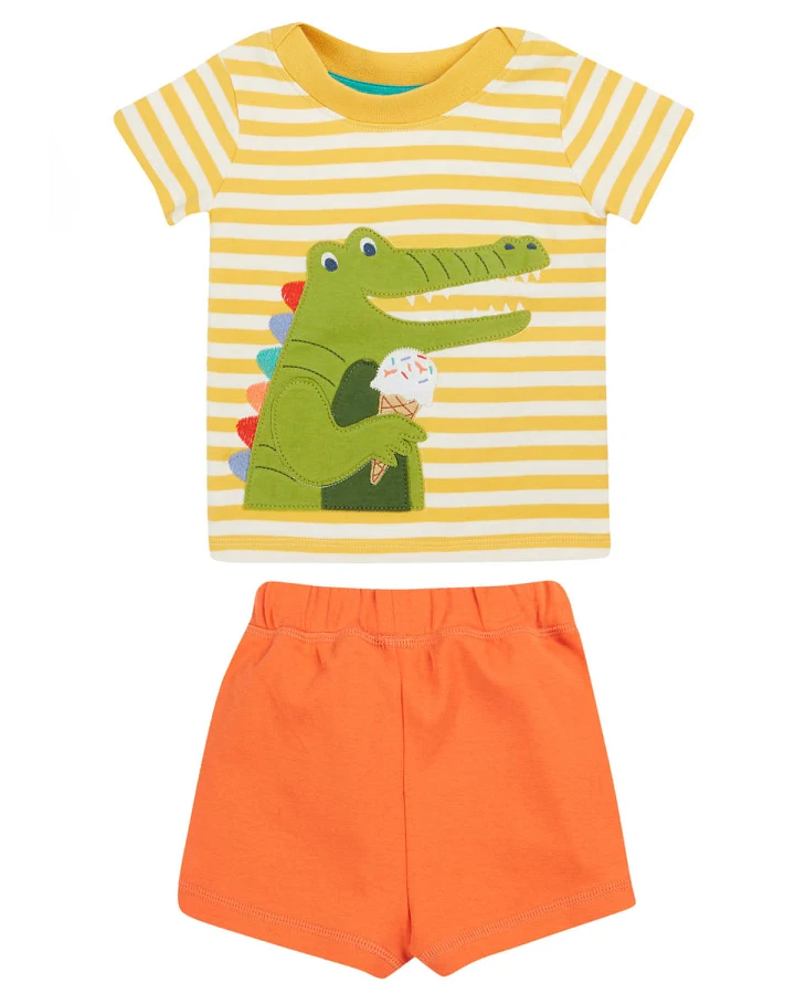 Frugi - Outfit kurzarm "Krokodil" gelb-orange