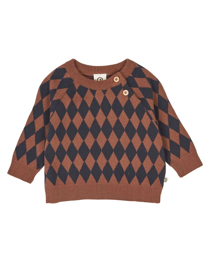Müsli - Strickpullover "Harlequin" blau-rostbraun