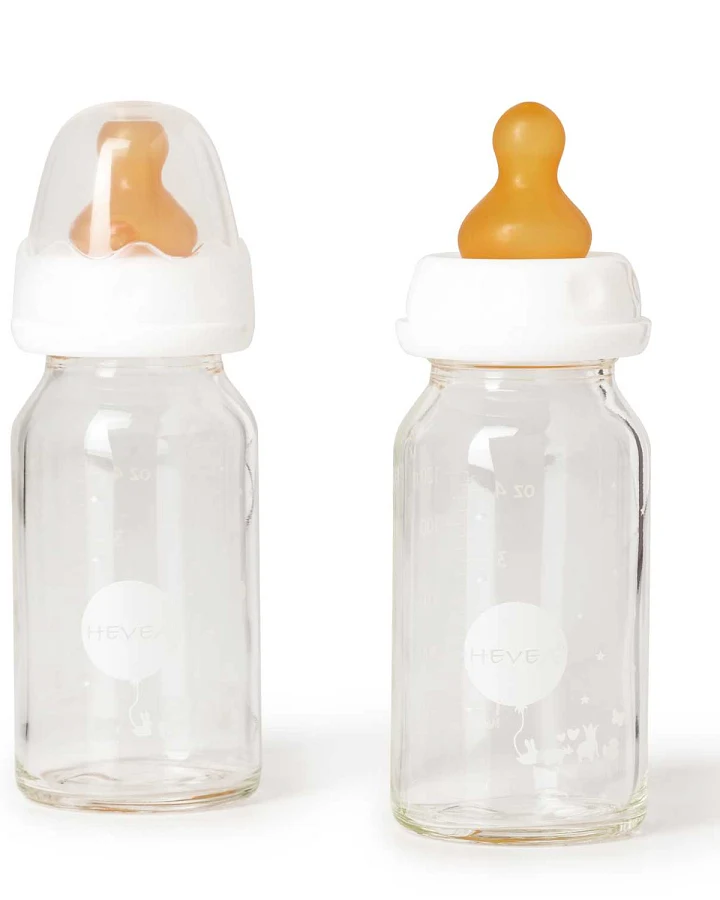 Hevea - Glas-Babyflaschen Set 120ml Schmalhals