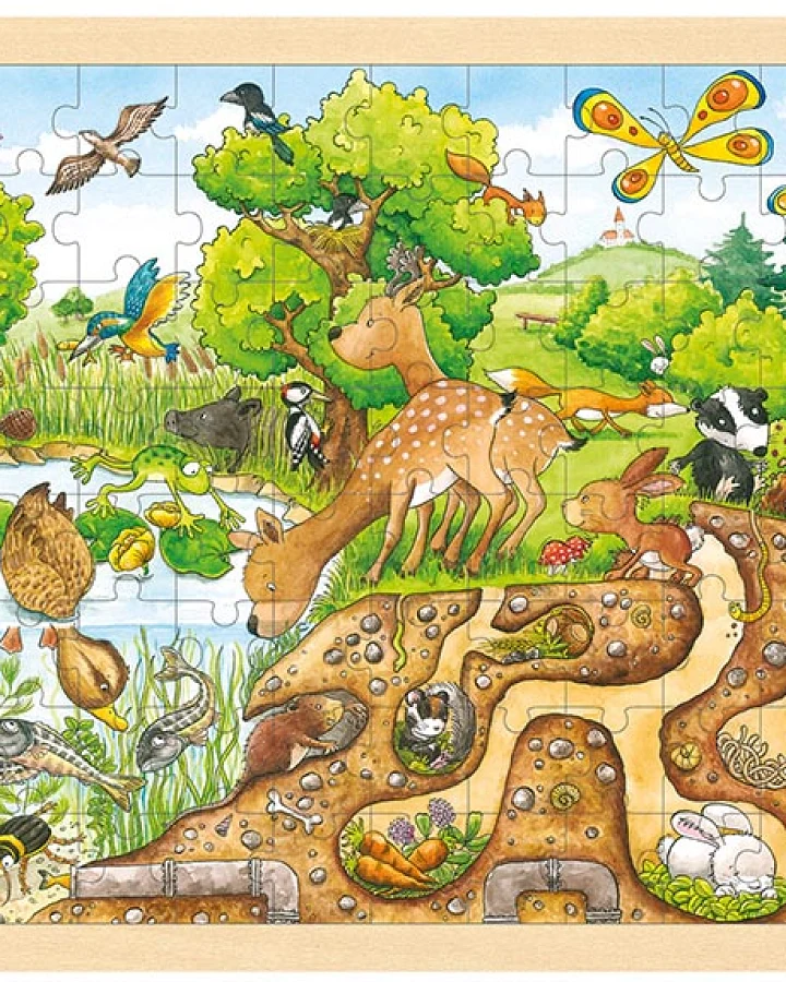 goki - Rahmenpuzzle Holz "Erlebnis Natur", 96 Teile
