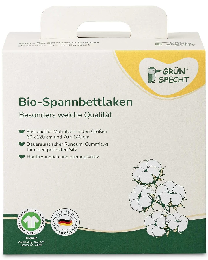 Grünspecht - Bio Spannbettlaken natur 60x120/70x140