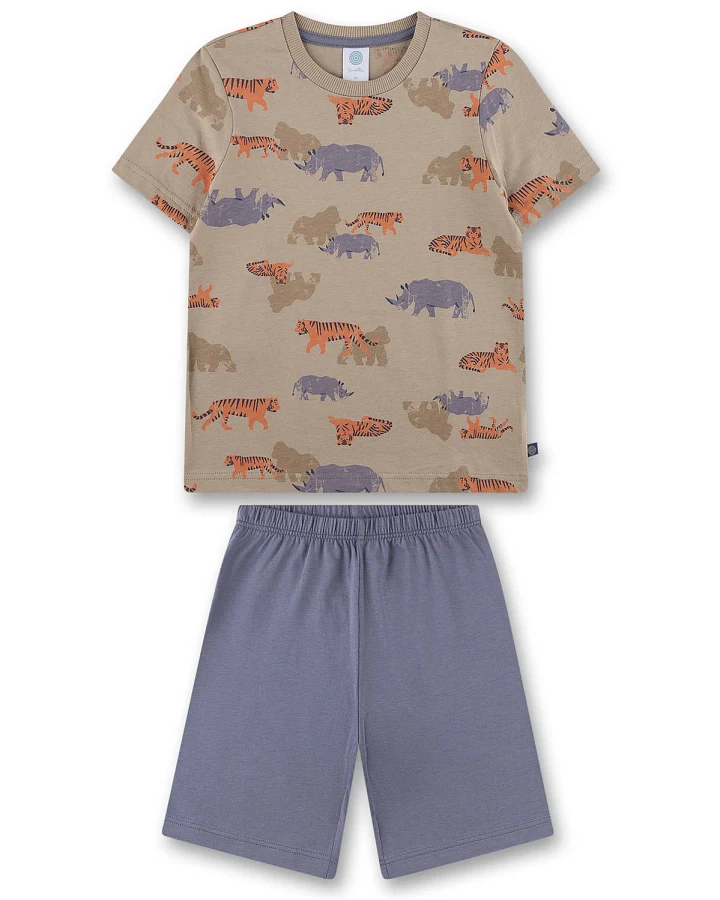Sanetta - Schlafanzug kurz "Wilde Tiere" blau-beige