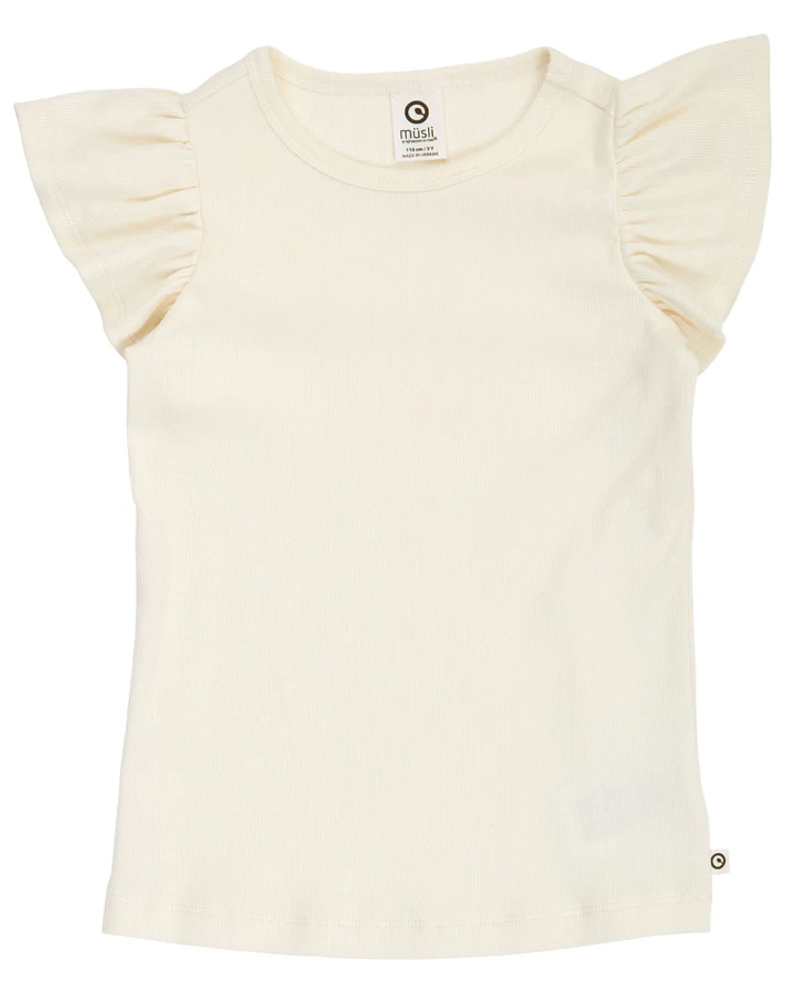 Müsli - Ripp-Kurzarmshirt mit Volant creme