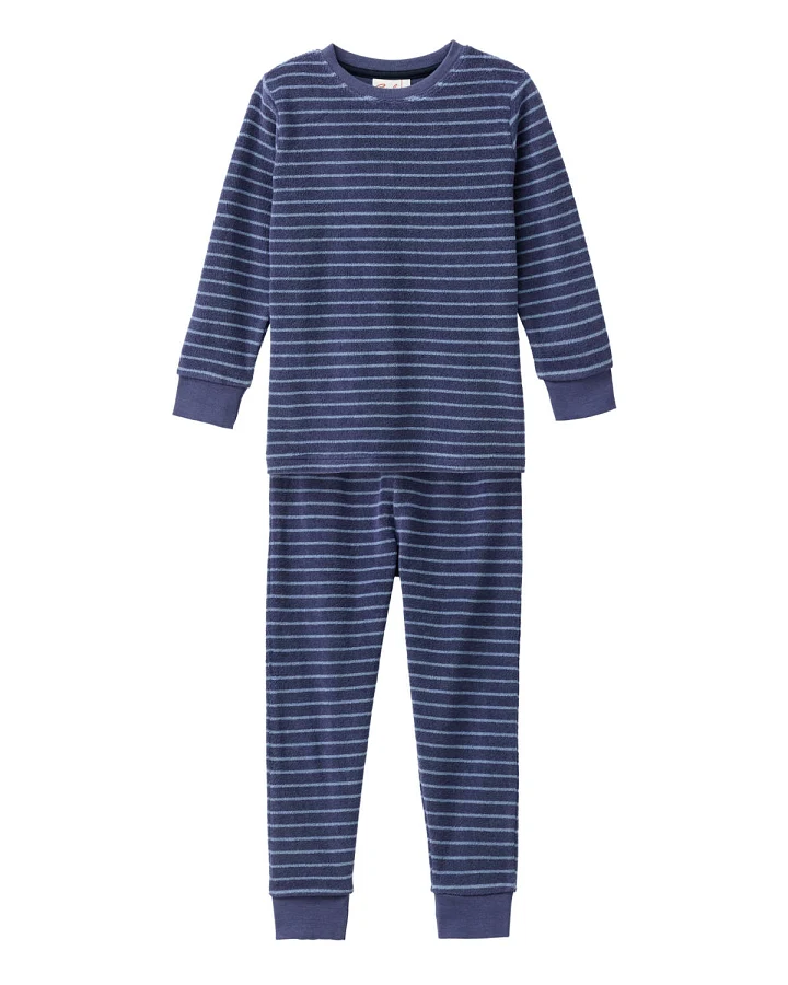 People Wear Organic - Frottee-Schlafanzug nachtblau geringelt