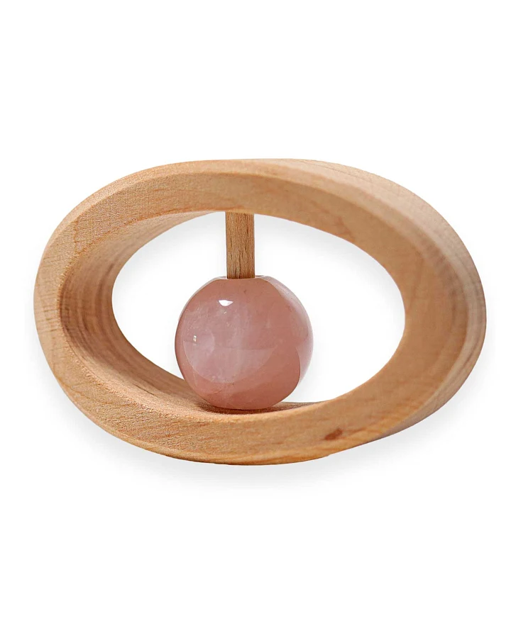 Grimms - Holzgreifling Rosenquarz Rassel