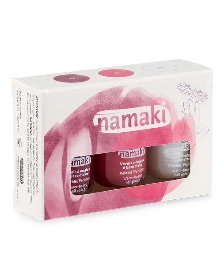 namaki - Nagellack 3er Set Perlweiß-Himbeerrot-Pink abziehbar