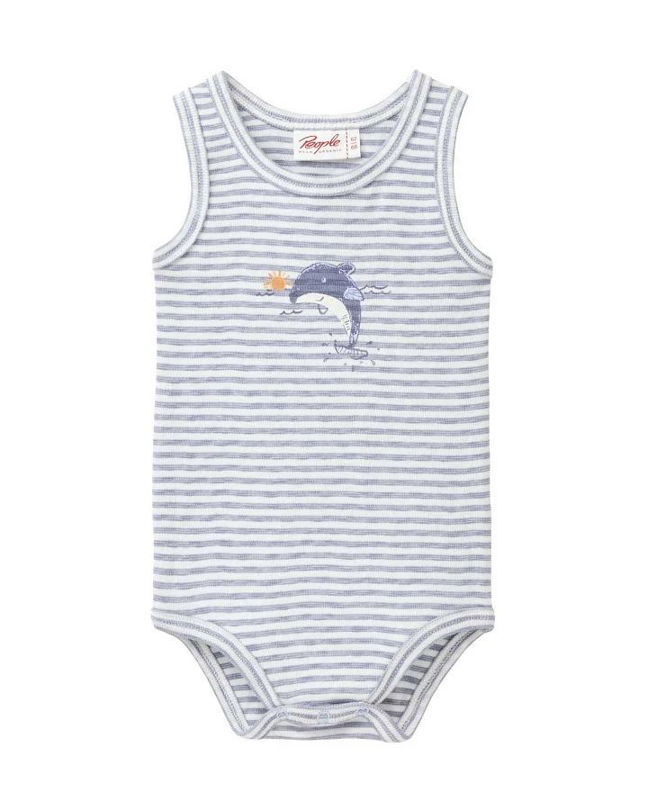 People Wear Organic - Trägerbody "Delphin" taubenblau geringelt
