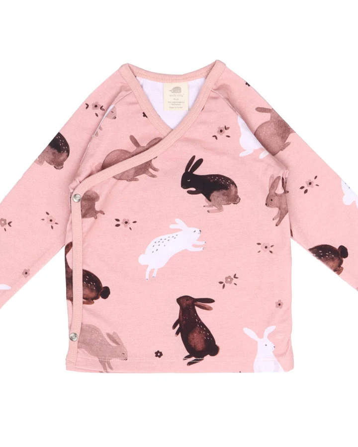 Walkiddy - Wickelshirt Hasen Allover-Print rosa