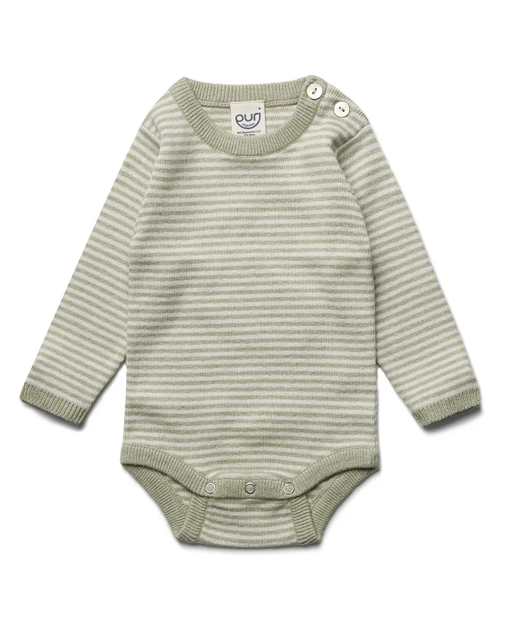 puri organic - Langarmbody mit Seide pistazie-ecru