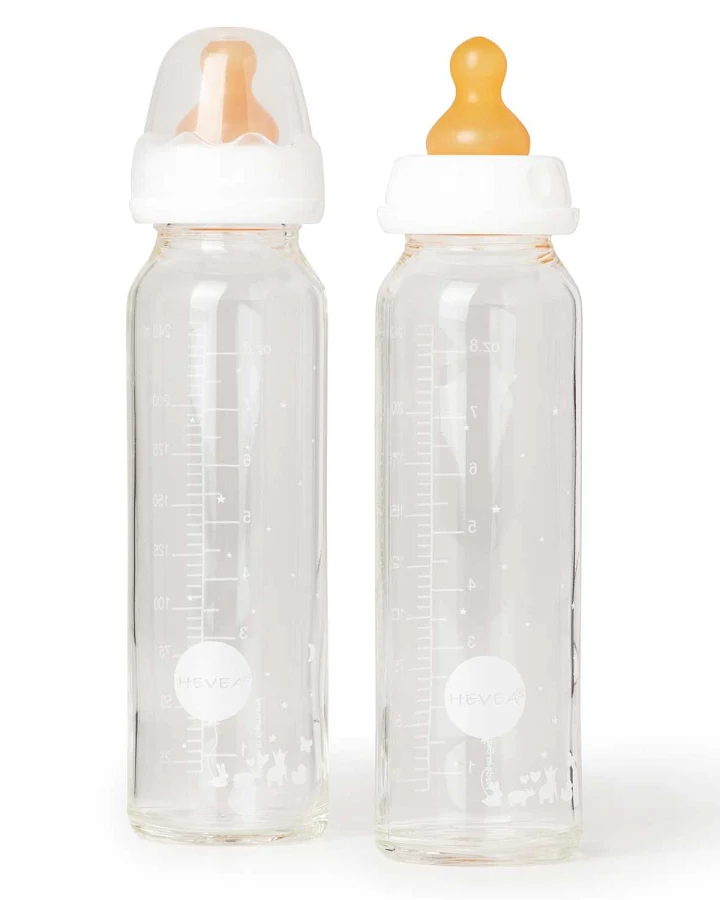 Hevea - Glas-Babyflaschen Set 240ml Schmalhals