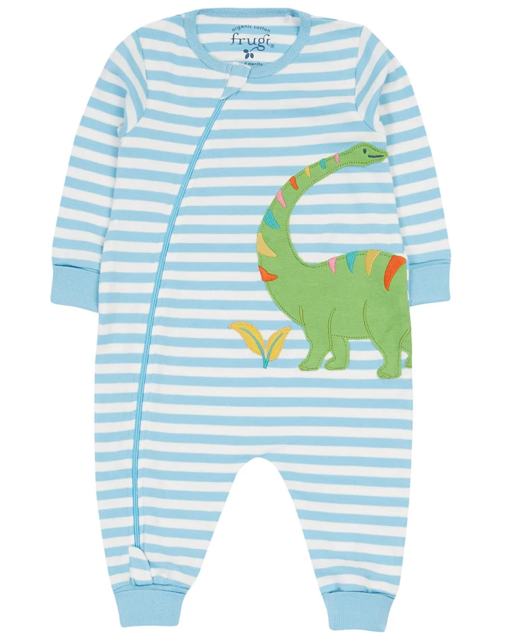 Frugi - Strampler "Dinosaurier" blau-weiß