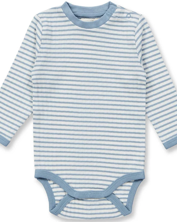 Sense Organics - Ripp-Langarmbody geringelt light denim