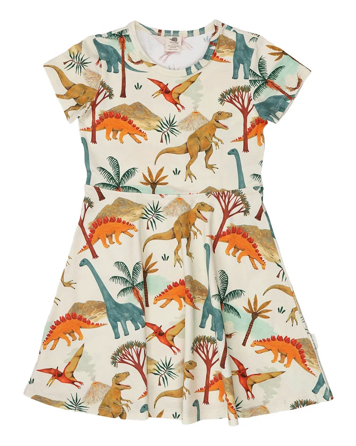 Walkiddy - Sommerkleid "Dinosaurier-Welt" natur-bunt