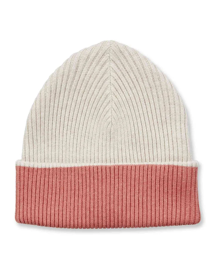 Sense Organics - Strick-Mütze hellbeige-korallenrot