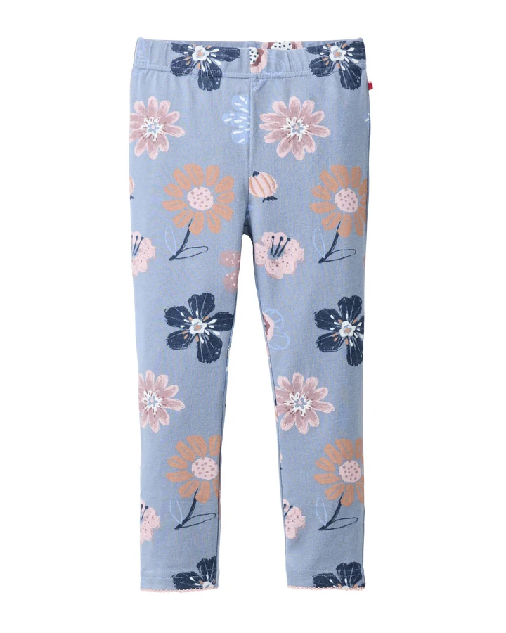 People Wear Organic - Leggings "große Herbstblumen" rauchblau