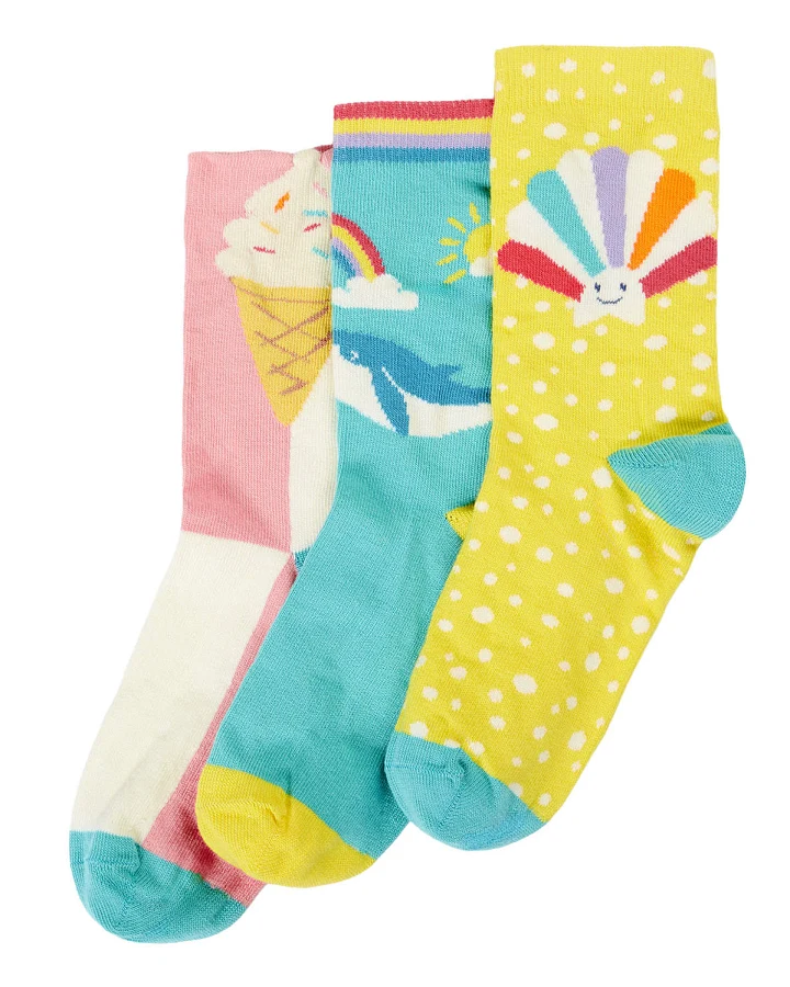 Frugi - Socken 3er-Set "Summer" gelb-türkis 19-23