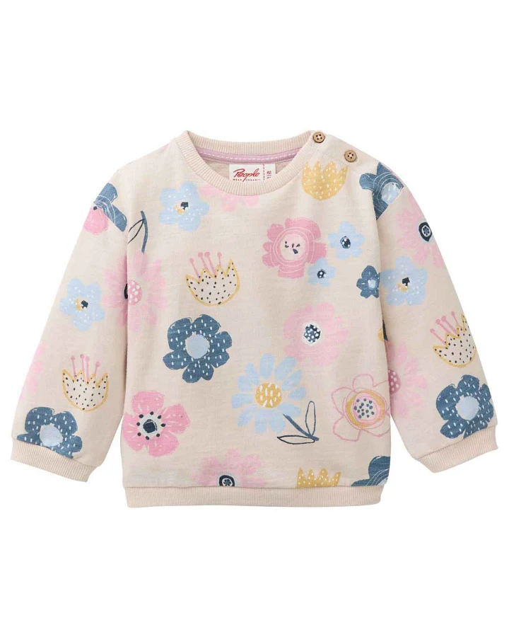 People Wear Organic - Sweat-Pullover "Große Blumen" hellbeige