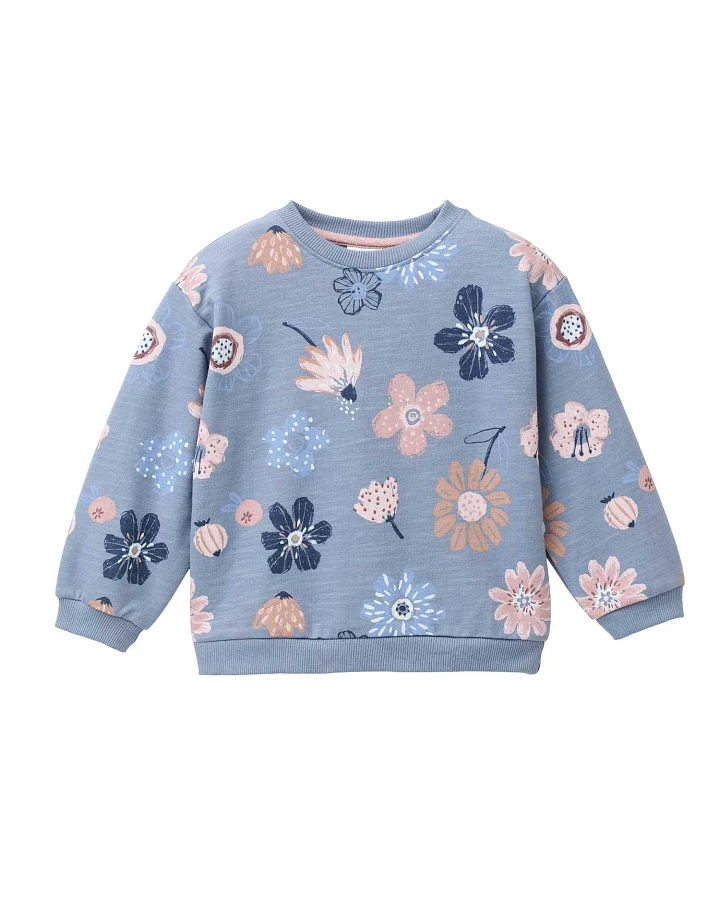 People Wear Organic - Sweat-Pullover "große Herbstblumen" rauchblau