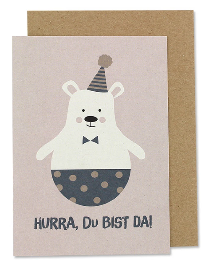 ava&yves - Geburtskarte Eisbär "Hurra, Du bist da"