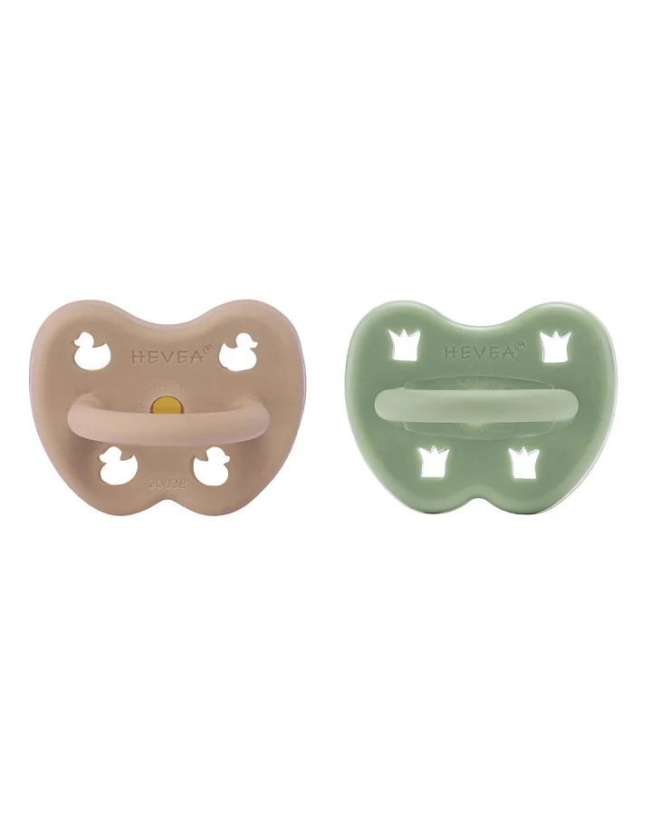 Hevea - Schnuller 2er-Pack rund "tan beige & moos green" 3-36 Monate