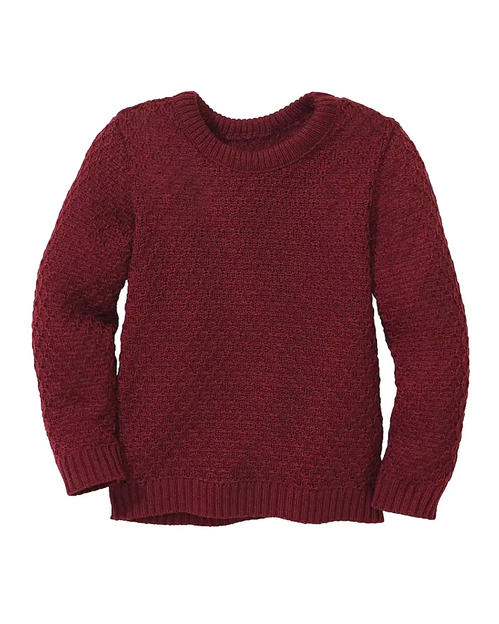 Disana - Strick-Pullover "Aran" Merinowolle Cassis