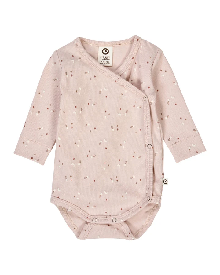 Müsli by green Cotton - Frühchen-Wickelbody "Sterne" dusty rose