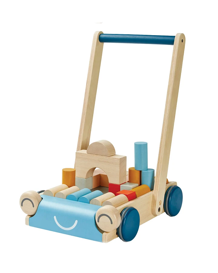 PlanToys - Lauflernwagen Holz blau mit Gesicht