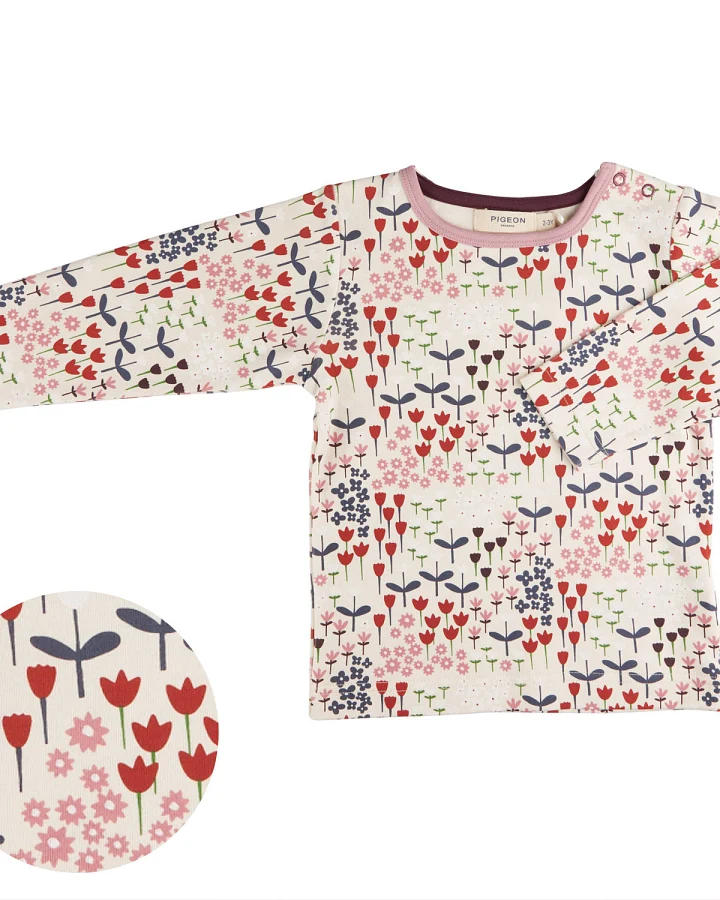 Pigeon Organics - Langarmshirt "Blumen" ivory