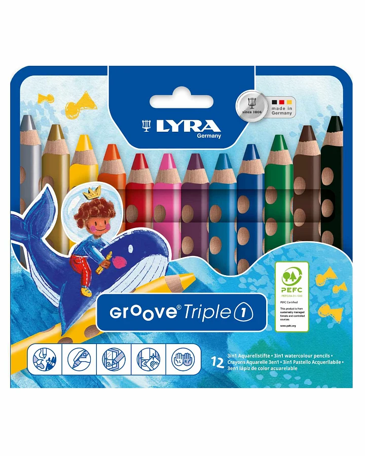 Lyra - 12 Buntstifte JUMBO 3in1 GROOVE® Triple1