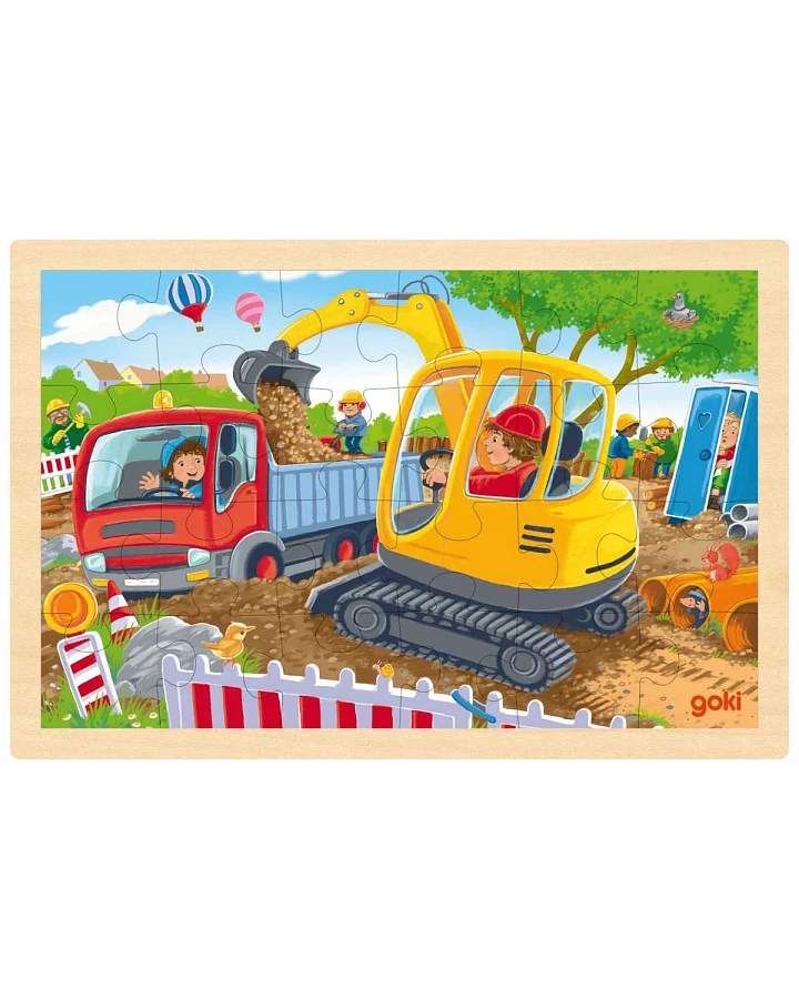 goki - Rahmenpuzzle Holz "Bagger" 24 Teile