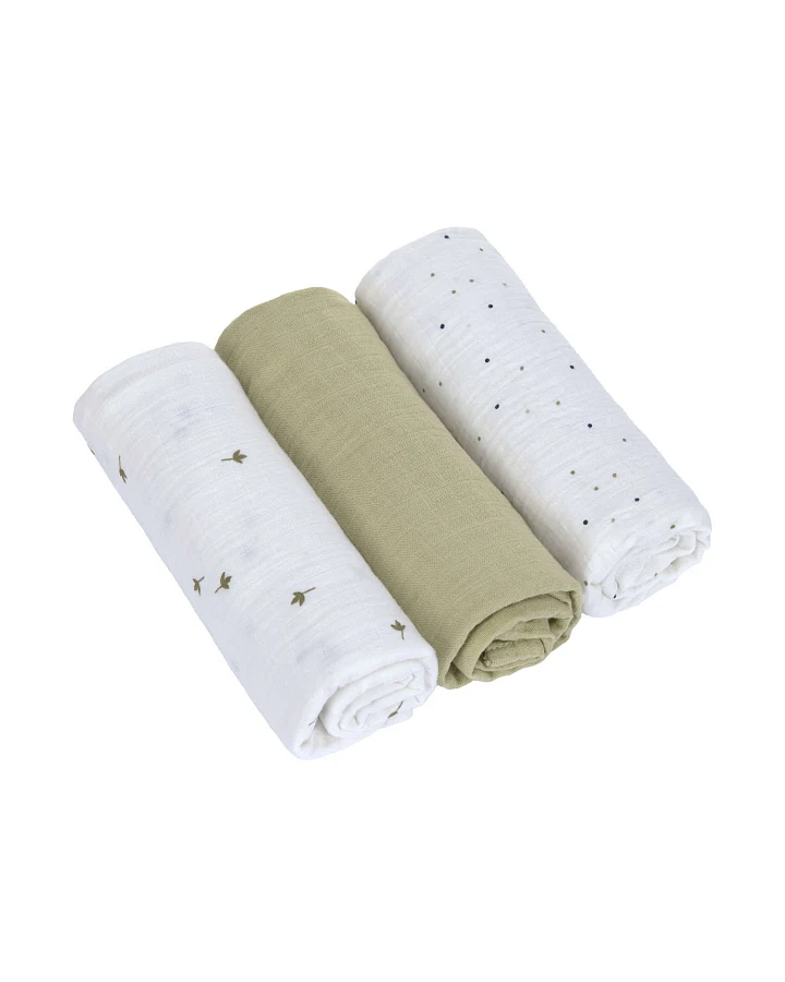 Lässig - Mulltücher 3er Set 85x85 cm weiß-oliv